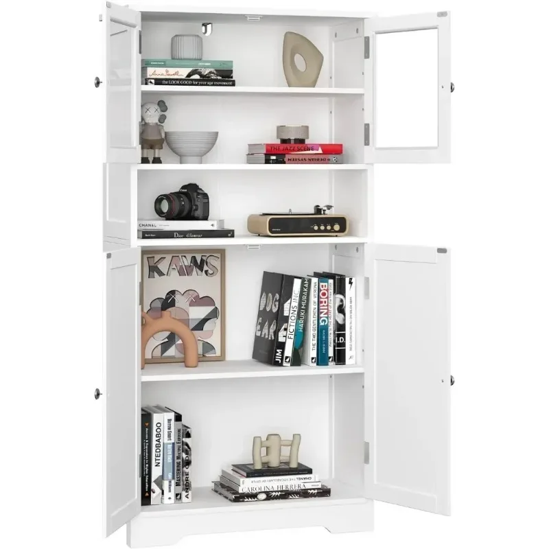A Freestanding Floor Storage Cabinet With Open Shelf & Doors 23.6 X 11.8 X 50.4 Inches Kitchen Cupboard White Microwave Pantry