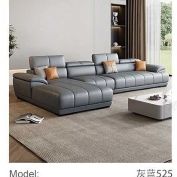 First Layer Cowhide Corner L-shaped Leather Sofa Modern Simple Living Room Size Apartment Piano Keys Cream Style Sofa