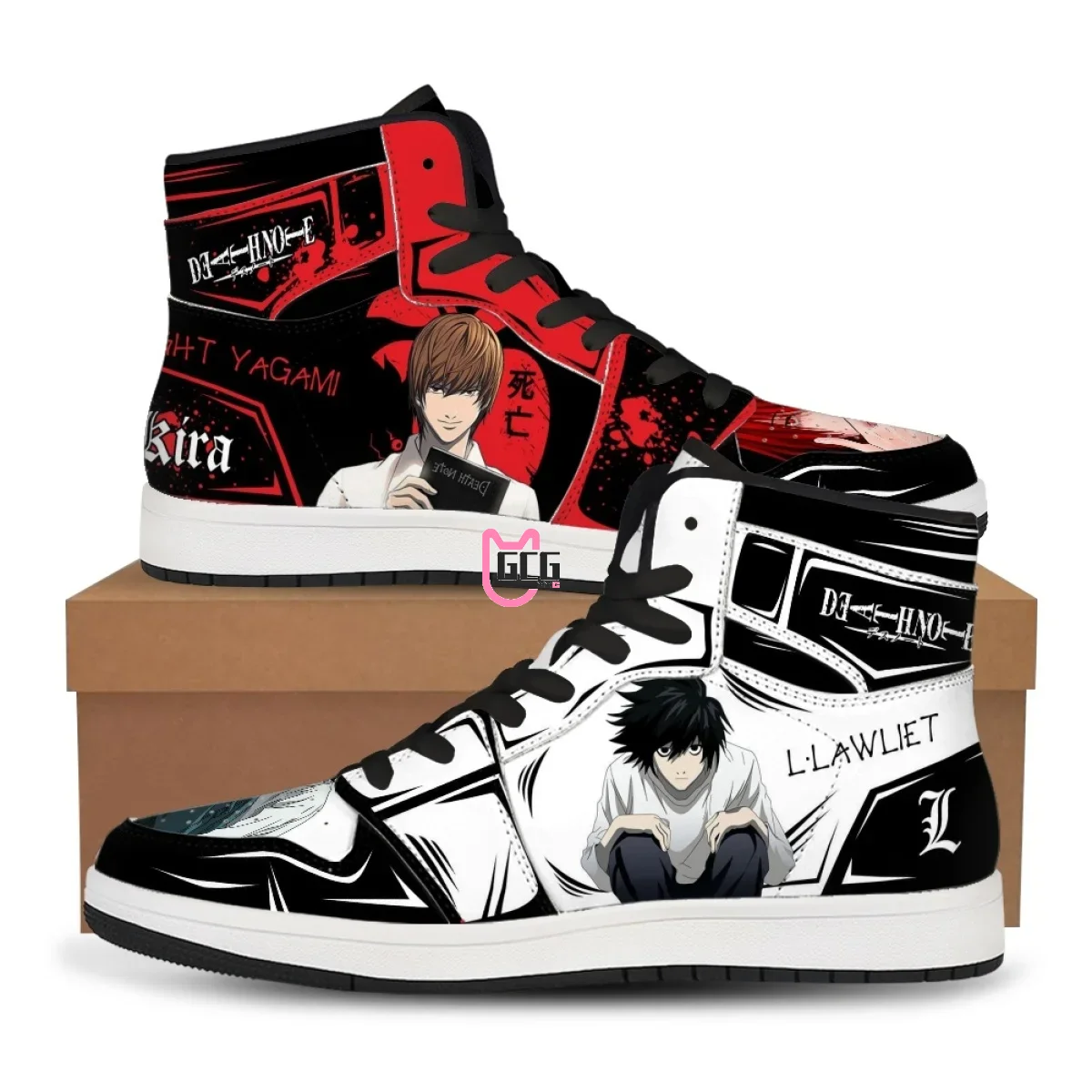 Anime L·Lawliet Yagami Light High top sports shoes AJ Fashion  shoes Customized sneakers Low cut shoe comic style Gifts cosplay