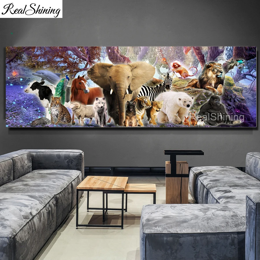 Noah's Ark Paradise DIY Large Diamond PaintingWild Animals Elephant Horse Peacock Bear Lion Tiger Diamond Mosaic Full Drill Q54