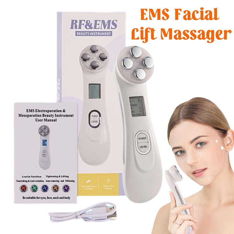 EMS Facial Lift Massager 5 Color LED Facial Beauty Device Microcurrent Rejuvenation Wrinkle Removal Reduction Beauty Device