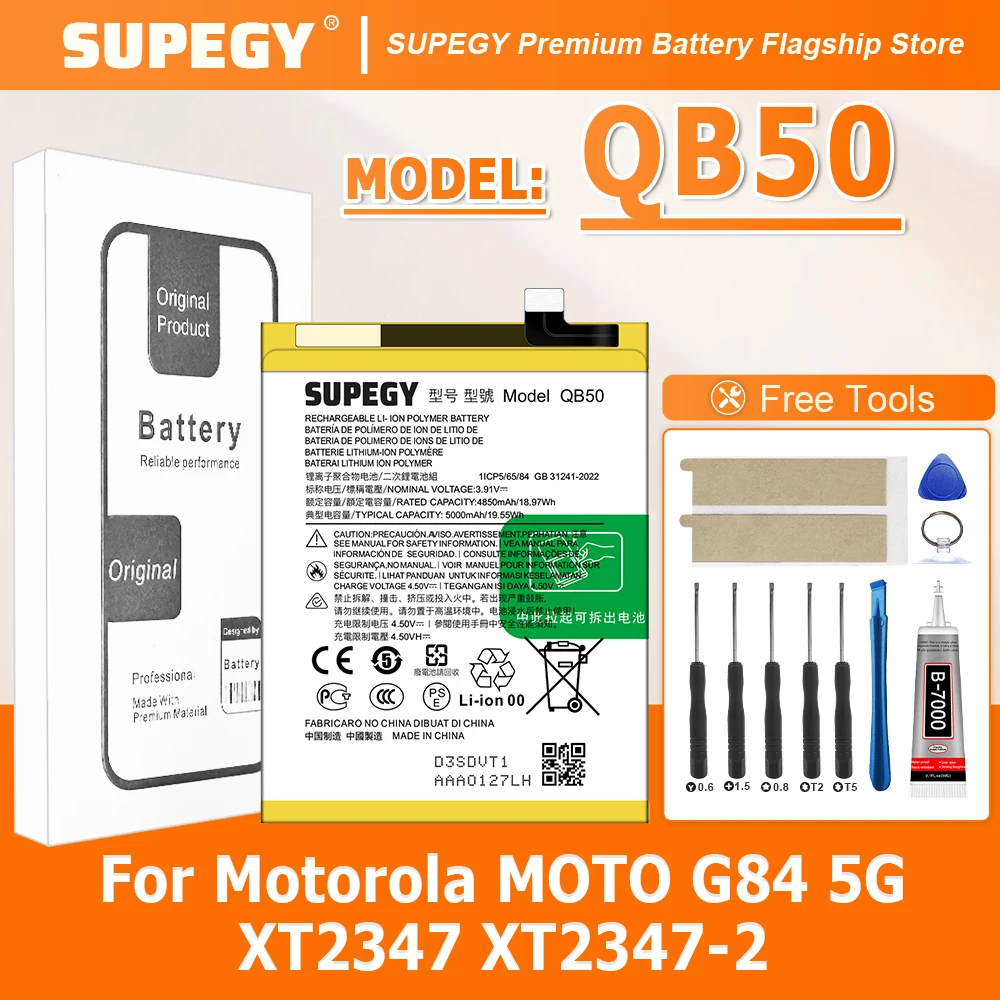 

100% новый высококачественный аккумулятор QB50 5000 мАч для Motorola MOTO G84 5G XT2347 XT2347-2, аккумуляторы для мобильных телефонов + инструменты