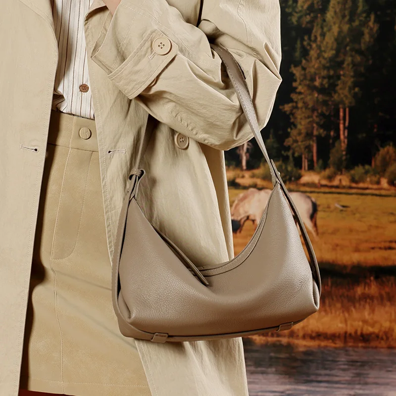 Zency Genuine Leather Women Versatile Designer Hobo Handbag Ladies Large Shoulder Bag Crossbody for Work Shopping Medium Bags