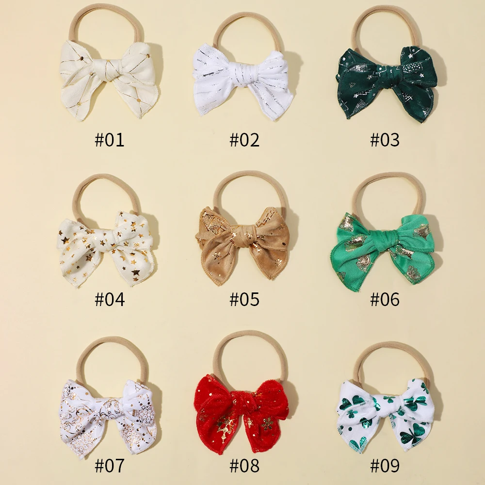 New Christmas Gilding Print Bowknot Headband for Baby Girls X\'mas Party Decor Hairband Headwear Newborn Hair Accessories Gift