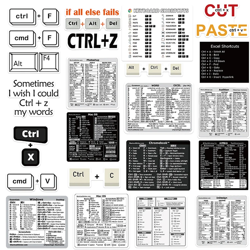 Autocollant de raccourci Adobe Photoshop, guide du clavier de référence rapide, 30 pièces