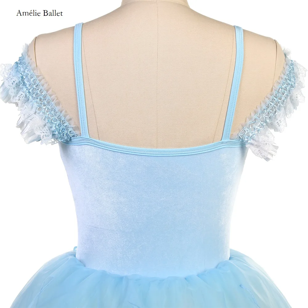 24023 Off Shoulder New Ballet Costumes Sky Blue Velvet Romantic Ballet Tutus Girls and Women Stage Performance Dance Skirts