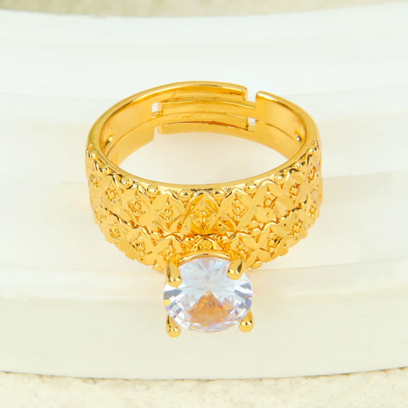 Dubai Mode Kubische Zirkonia Stapelbare Ringe 21k Vergoldet Arabischer Exquisiter Verlobungsring Paarringe Italienischer Goldschmuck – Detail 10