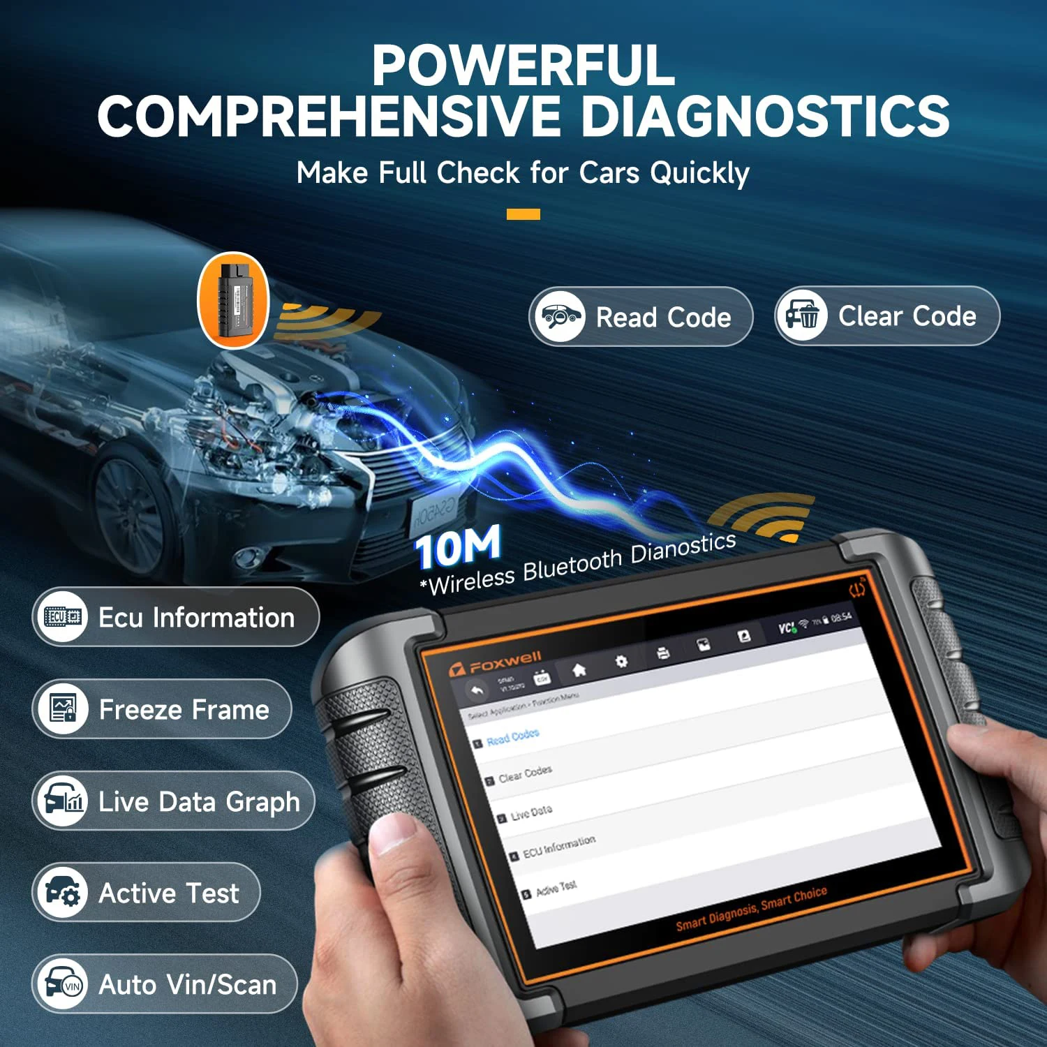 FOXWELL-herramienta de diagnóstico de coche NT809BT, escáner automotriz OBD2 con Bluetooth, todos los sistemas de prueba bidireccional, lector de