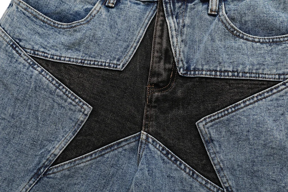 Aelfric Eden-Star retalho jeans masculino, streetwear hip-hop, calções casuais, moletom de Harajuku, verão, 2023