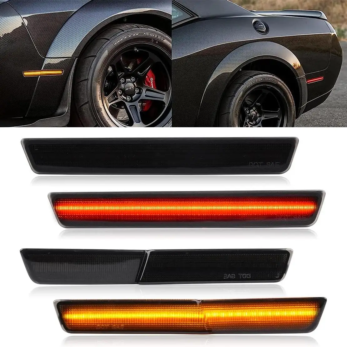 

4Pcs 12V LED Front & Rear Side Fender Marker Lights 68195788AB 68195789AB Fit for Dodge Challenger SRT R/T 68195797AB 68195796AB