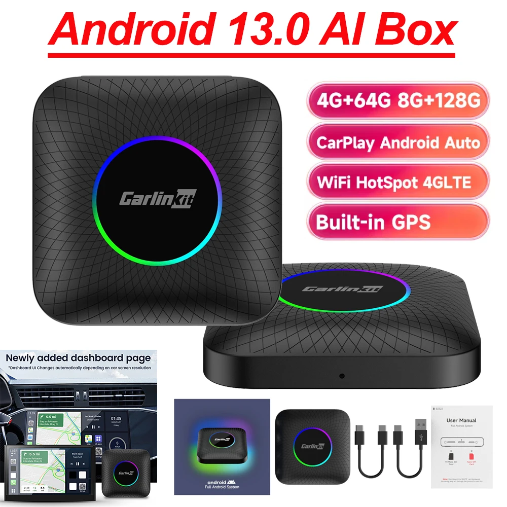 CarlinKit CarPlay Ai Box Android 13 SM6225 8 cores 6125 CPU 8G+128G/4+64GB Smart Android TV Box Wireless CarPlay Android Auto