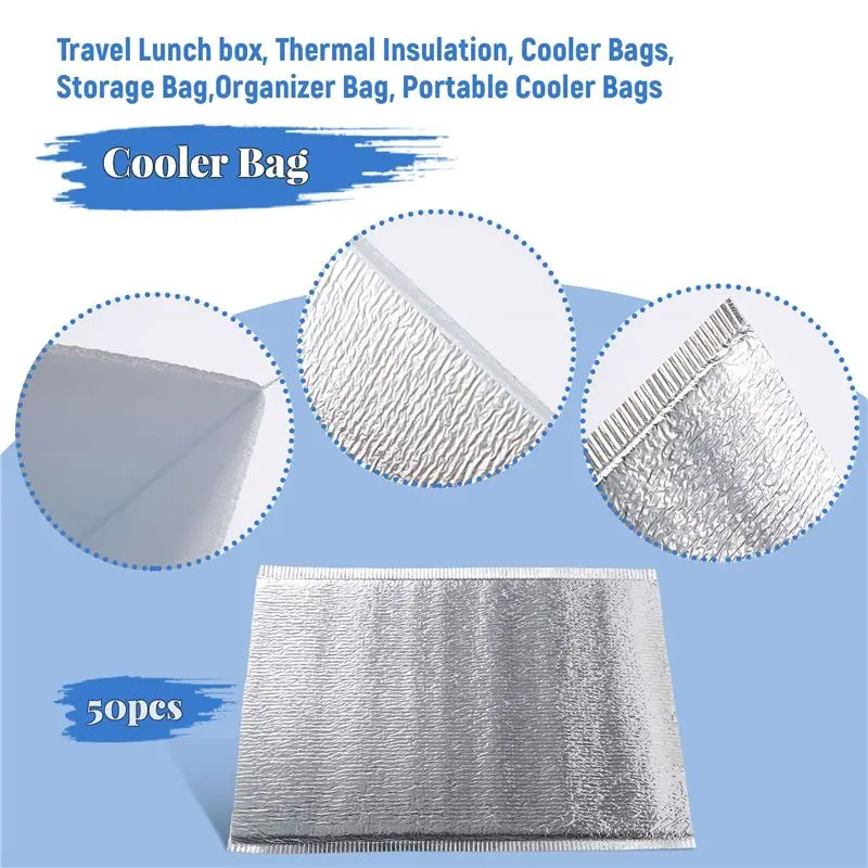 A93Z 50Pcs Lunch Cooler Bag Insulation Folding Picnic Portable Ice Pack Food Thermal Bag Food Delivery Drink Carrier Insulated B