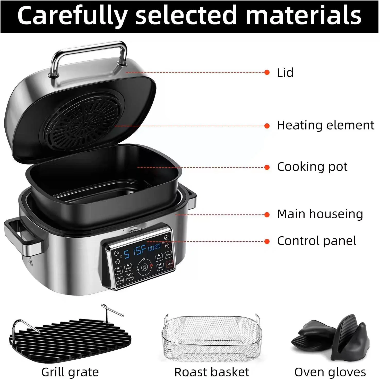 YYHC-6L stainless steel air fryer without oil air fryer with grill with Air Fryer Roast Bake Dehydrate Cyclonic Grilling Technol