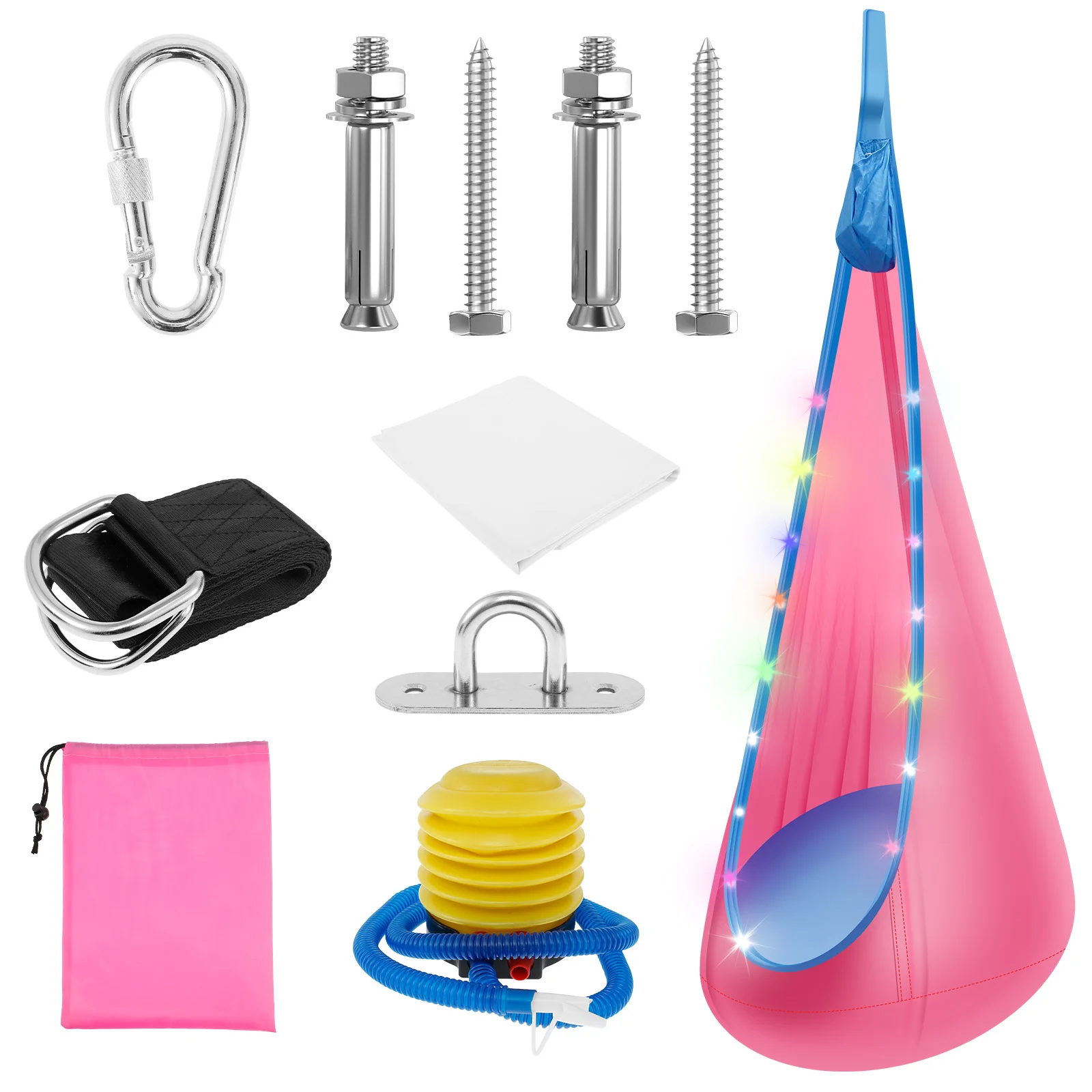 مقعد أرجوحة مع شريط إضاءة LED قابل للتعديل، أرجوحة معلقة مريحة قابلة للنفخ، متعددة الاستخدامات، جراب إضاءة داخلي وخارجي