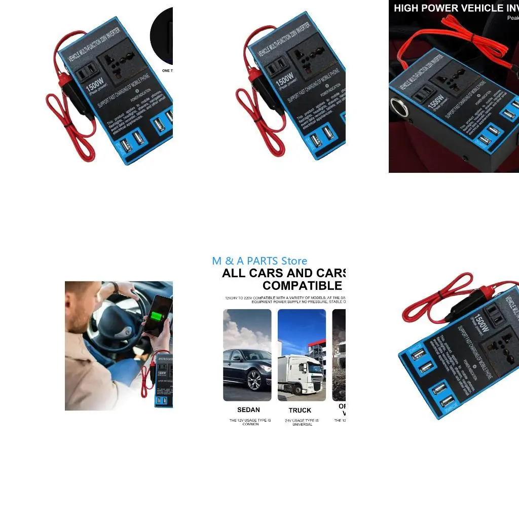 U1JF 1500W Power Inverters for Vehicles DC12V 24V To  Car Inverter Converter, 5V 4 USB Charging Port for Cellphone