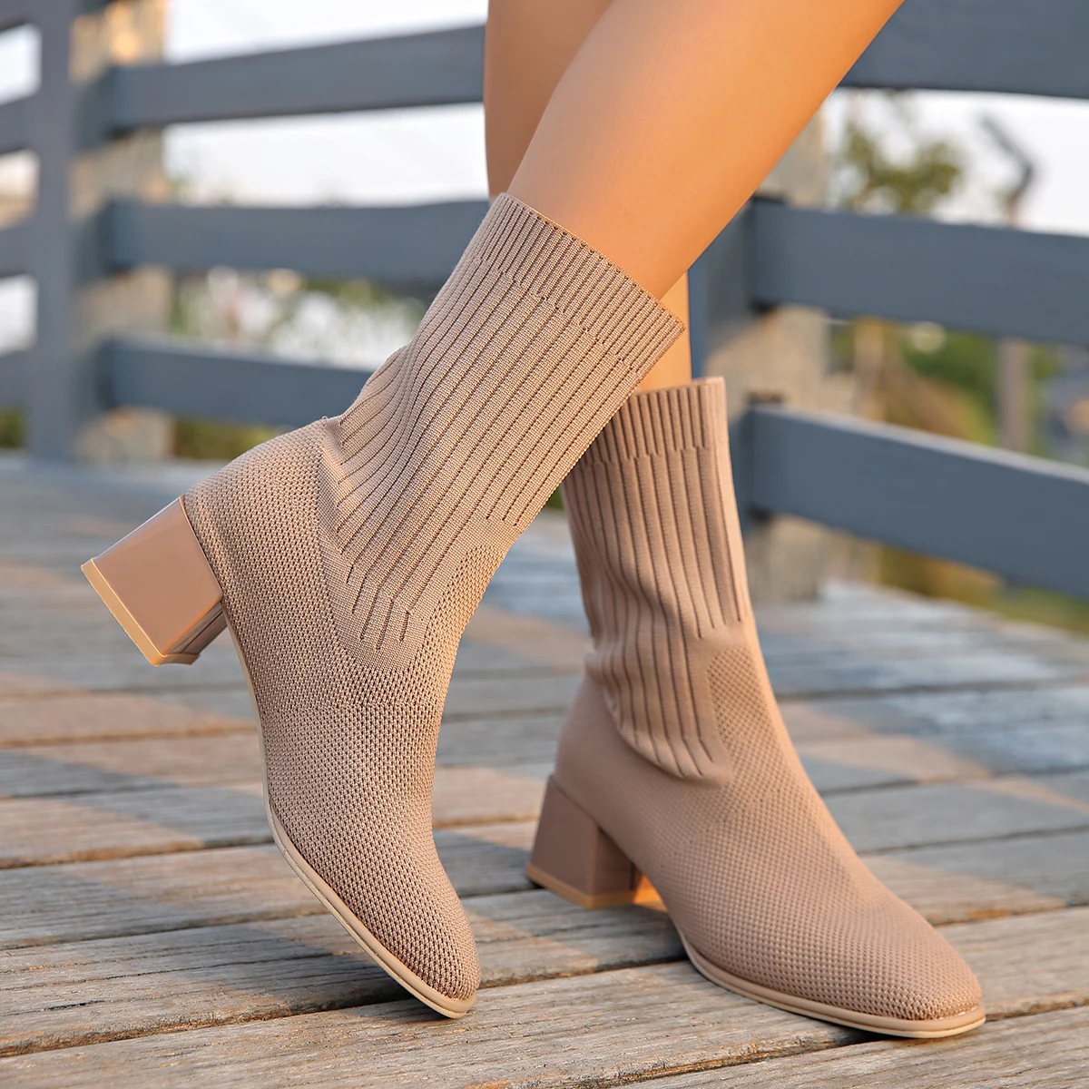 Women Fashion Ankle Boots Autumn Solid Color Shoes Stretch Knitted Sock Boots Women Chunky Slip on Plus-size Shoes for Women image 4