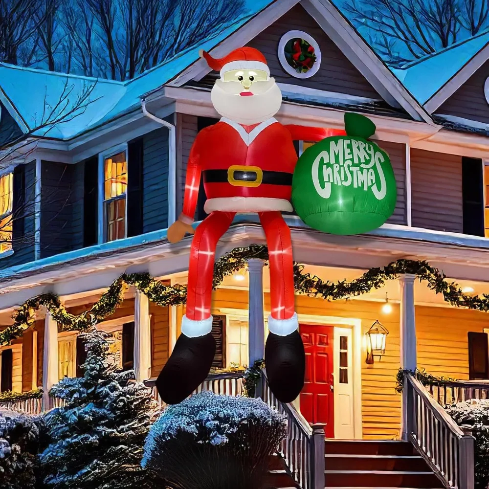 

15FT Christmas Inflatable Outdoor Decoration, Climbing Santa Giant Christmas inflatables Christmas Blow Ups with LED Lights