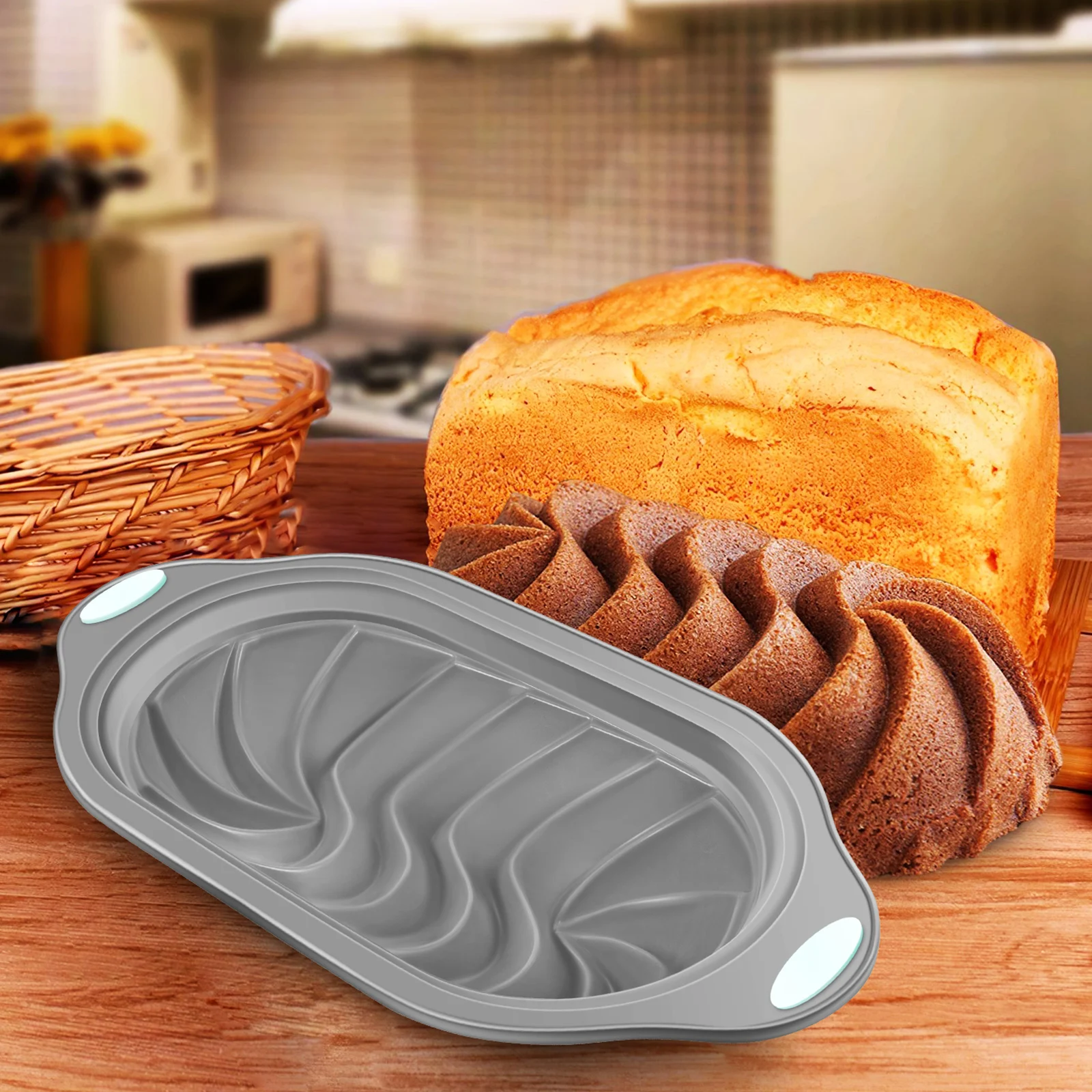 

Silicone Baking stick Cake Pan Spiral Bread Loaf Toast Maker Grey Bread Pan Toast Bake Mold Home Bakery Tool Oven Safe