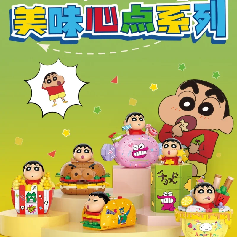 Crayon Shin-Chan Building Blocks Modelo, Série Snack, Puzzle Assembly, Desktop Ornamentos, Pequenas Partículas Brinquedos, Presente da coleção