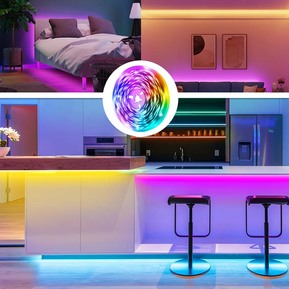 5V 3535 RGB LED strip, 3-key pushbutton control, USB powered, flexible backlighting for TV and bedroom décor