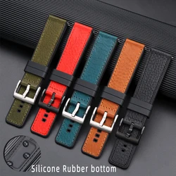 Quick release Genuine Leather strap with  Men Waterproof Silicone Rubber bottom watchband 22mm  Universal Accessories Watchband