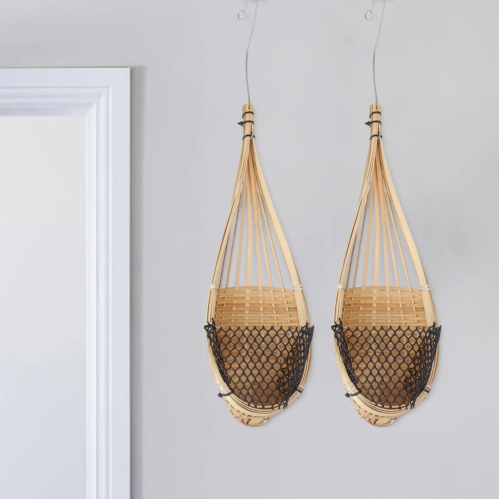Ventilated Hanging Plant Basket With Metal Hook Handwoven From Rattan For Growing Orchids And Small Indoor Plants