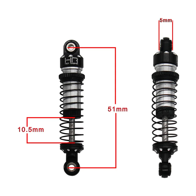 Hot Racing 51mm Aluminum Threaded Shocks w/ Bleeder Screws Stainless Shafts Oil-Ready for TRX-4M​