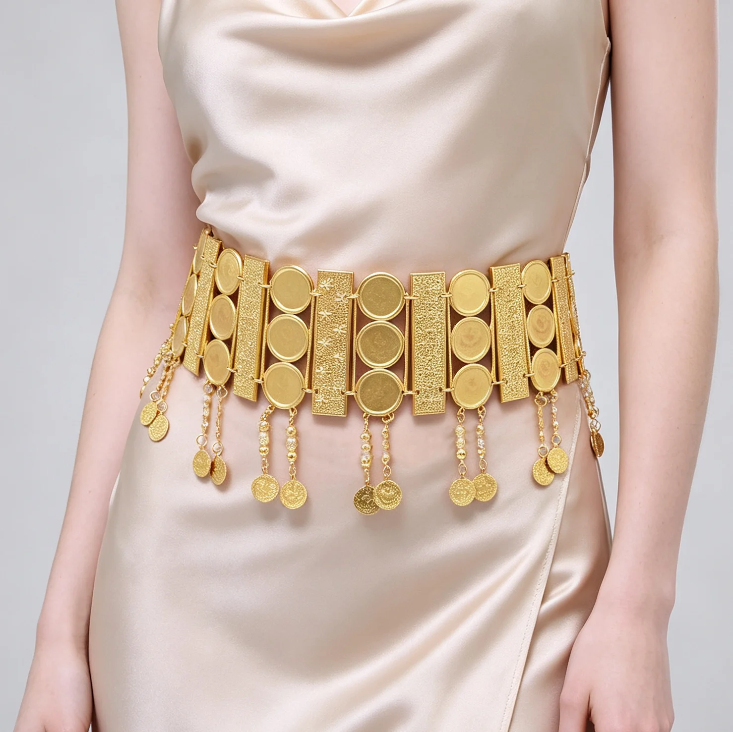 Middle Eastern Arabic-style Ottoman Coin Tassel Gold Waist Chain Ethnic Style Belt Crafted Flower Body Chain Women Alloy