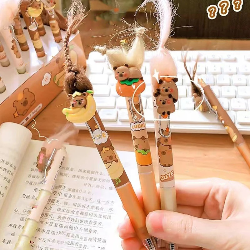 Random 1PC Cartoon Cute Frying Hair Capybara Gel Pens Office Supplies Back To School Writing Pens Students Kawaii Stationery