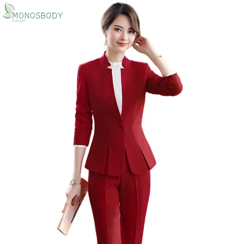 2024 Fashion Office Lady 2 Piece Set Women Pant Suits Business Work Wear Uniforms Outfits Formal Trousers Blazer Sets Female