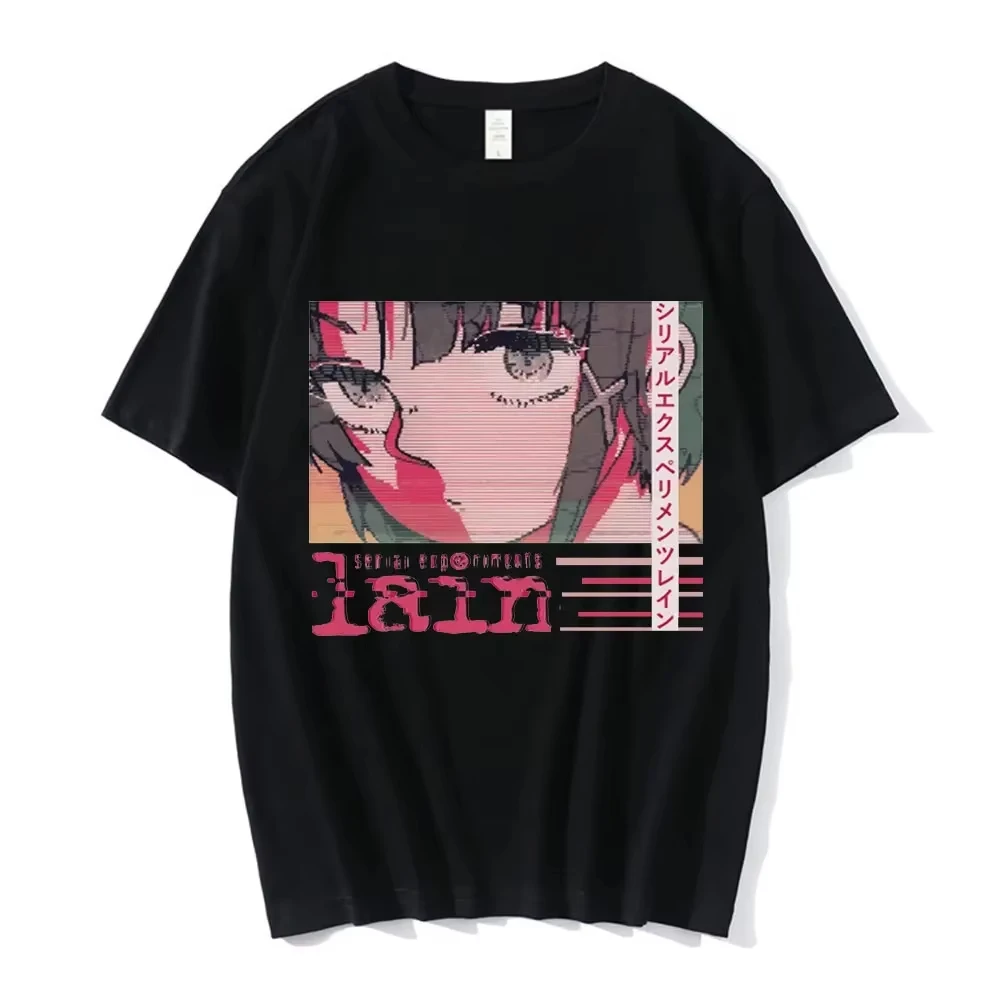 Camiseta de manga corta unisex de estilo casual y holgado, inspirada en la manga de Serial Experiments Lain Iwakura, anime de ciencia ficción, moda urbana Harajuku.