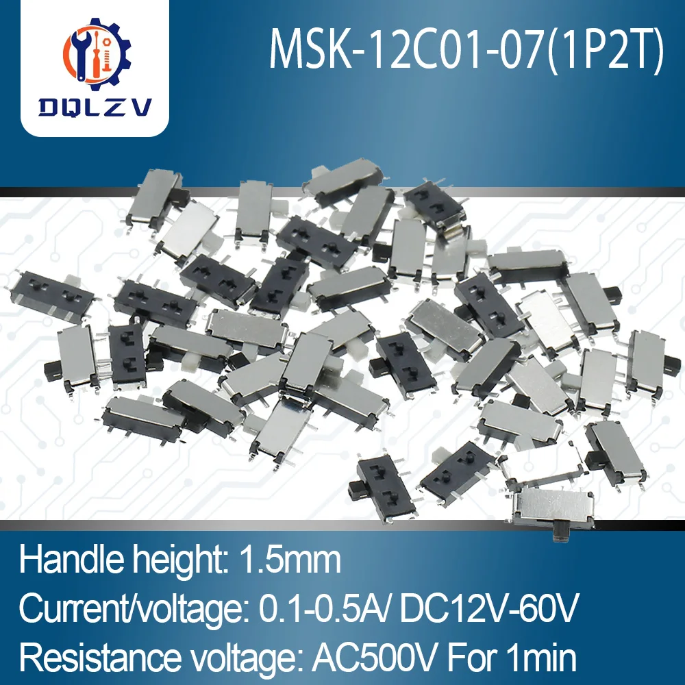 7Pin Mini przełącznik suwakowy On-OFF 2 pozycja Micro slajdów przełącznik dwupozycyjny 1P2T H = 1.5MM miniaturowe poziomy przełącznik suwakowy SMD