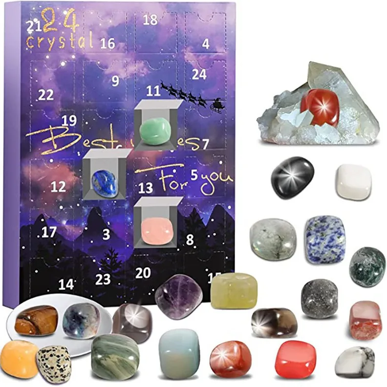 24 Days Crystals Christmas Advent Calendar Gift Box Natural Gemstone Stone Minerals Rock Collection Countdown Calender Gift