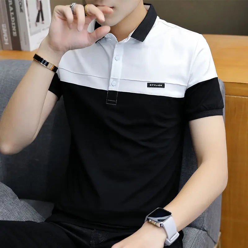 Fashion Lapel Spliced Button Short Sleeve Casual Polo Shirts Men\'s Clothing 2023 Summer New All-match Pullovers Korean Tee Shirt