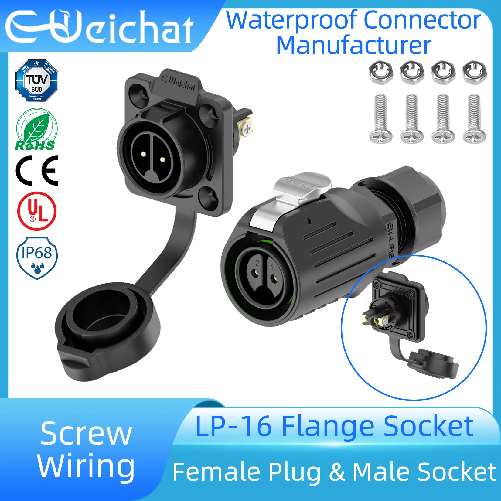 

LP16 M16 Waterproof 2/3/4/5/7/8/9 Pin Aviation Electrical Connector Screw Wiring Industrial Flange Socket for Vehicle LED Light