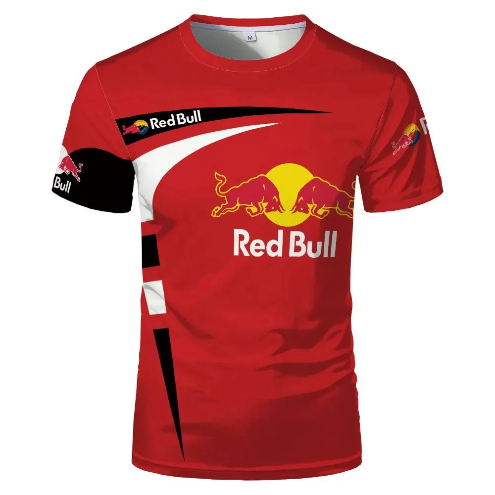 2025 New Red Bull Logo 3D Printed T-shirt Red Bull Outdoor Sports Round Neck Short Sleeved Red Bull Cycling Race T-shirt Casual