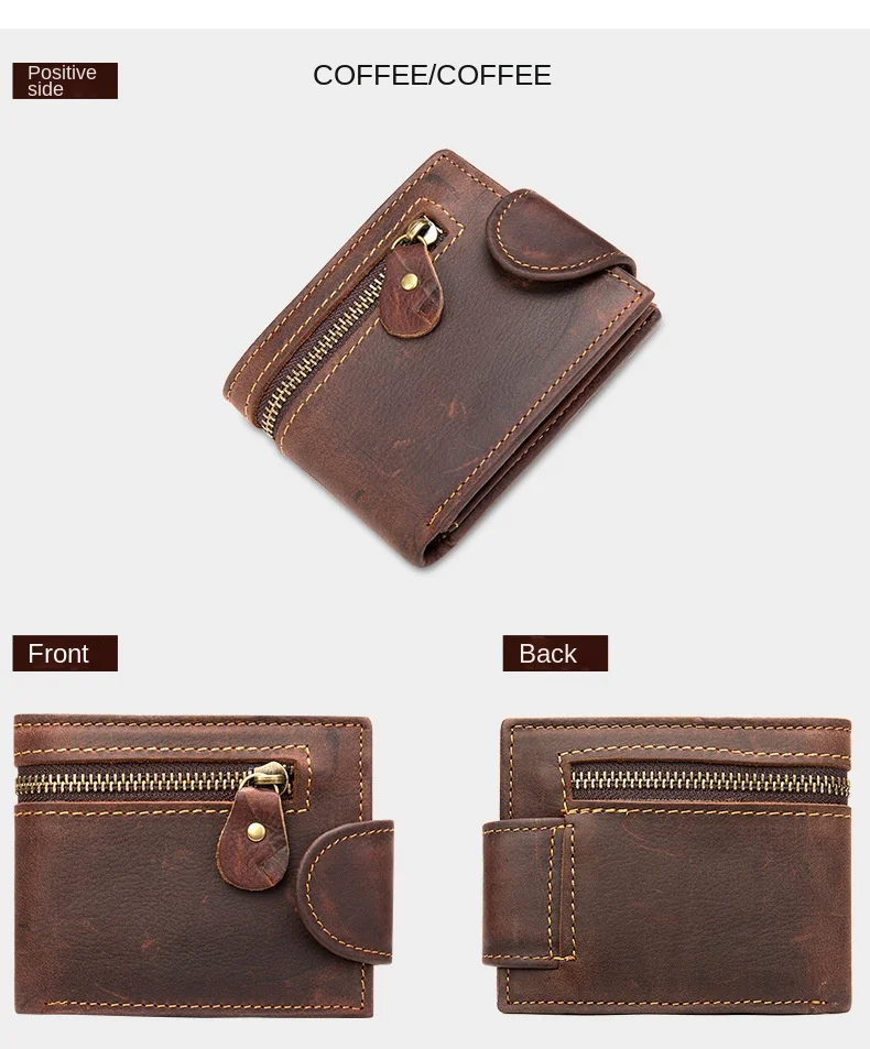 Kurze Geldbörse aus Crazy Horse-Leder für Herren, echtes Leder, Schnallen-Geldbörse, Vintage-Geldbörse aus Rindsleder, Kartenhalter, Multi-Karten-Geldbörse – Detail 10