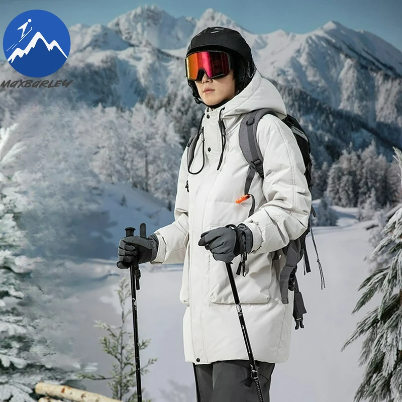 Maxbarley Winter Down Coat 2025 New Classic Hooded Long Couple Parka Thickened Outdoor Exploration Windproof Lightweight Coat