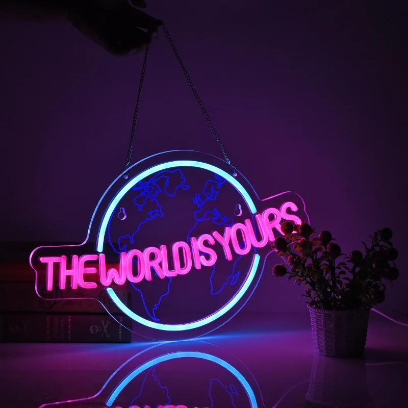 The World is Yours letrero de neón para decoración de pared, interruptor de luz LED regulable, arte de pared de luz fría, accesorios de dormitorio, fiesta, vacaciones