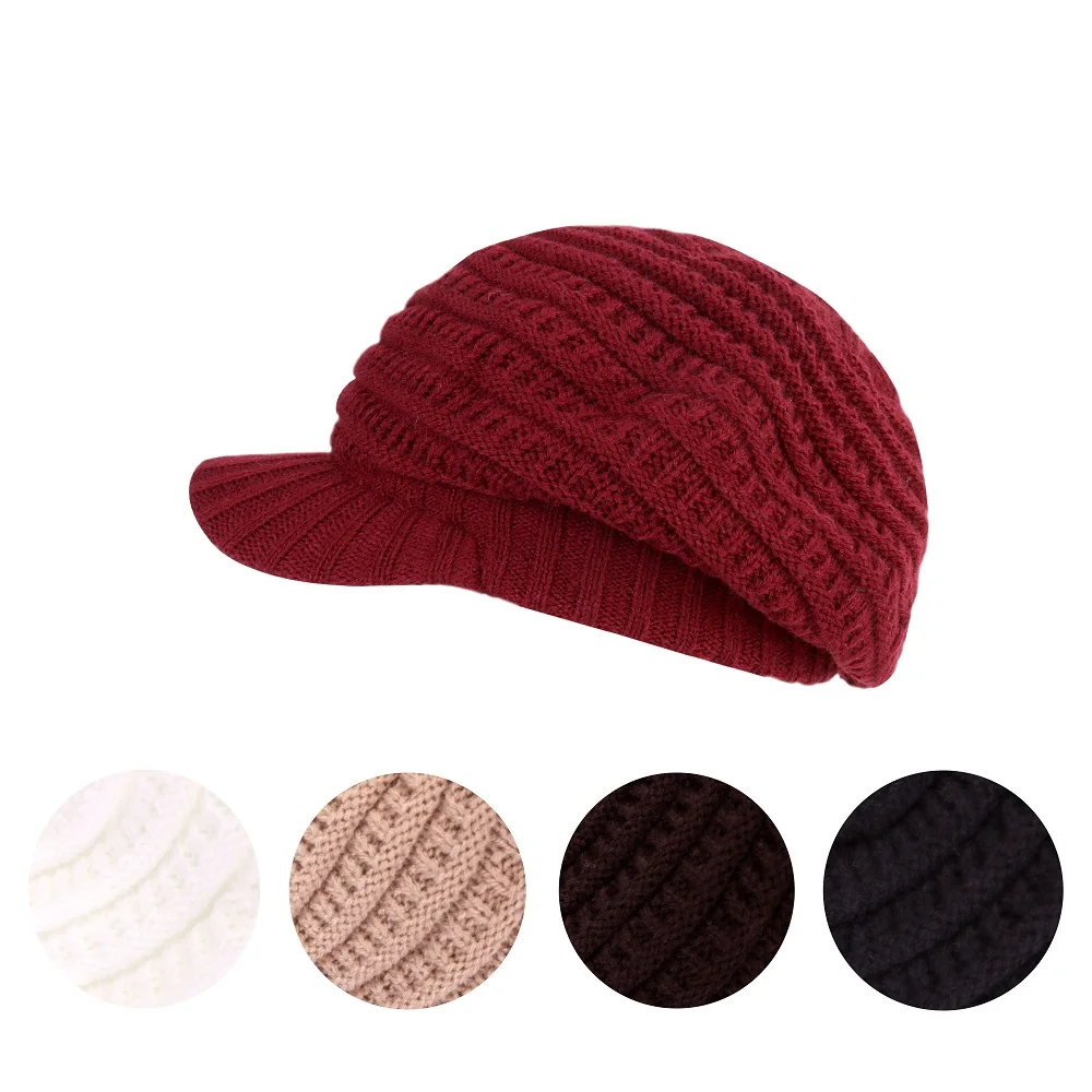Strickmütze, Schirmmütze für Damen im Winter, dicke Mütze mit Krempe