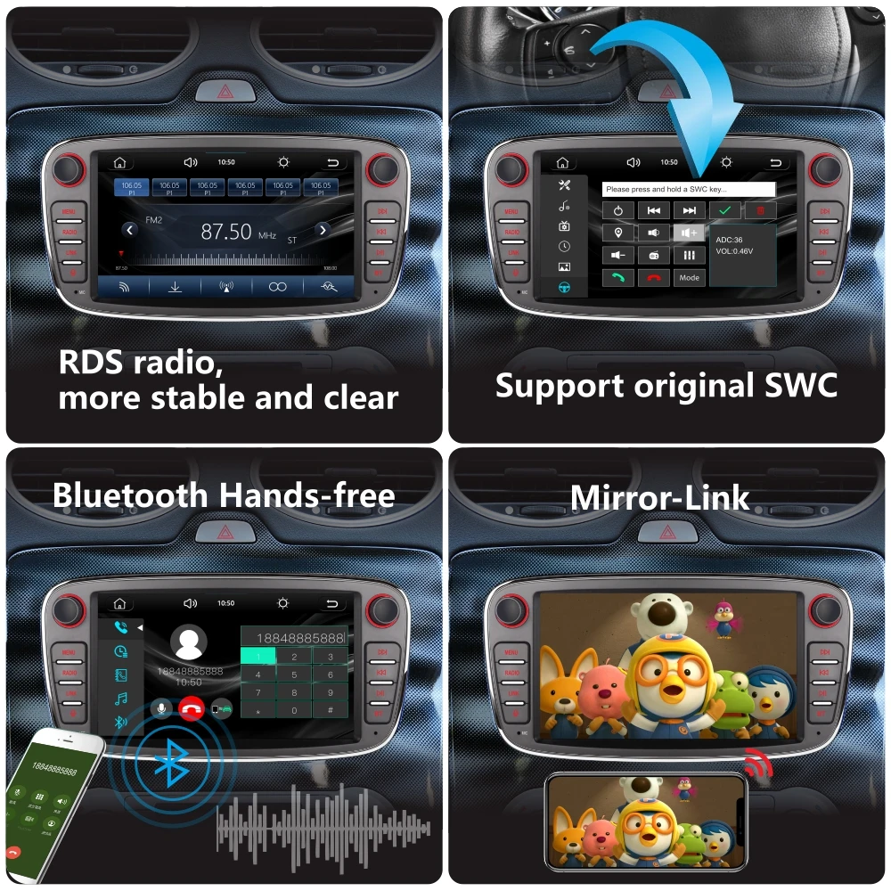 Car Radio with Wireless Carplay Android Auto for Ford Focus S-MAX C-MAX KUGA with 7\