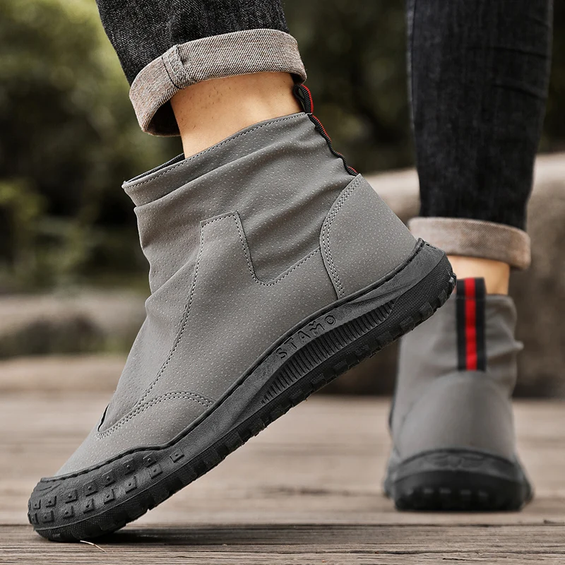 أحذية شتوية دافئة للرجال، أحذية رجالية عالية الجودة مضادة للانزلاق، أحذية عصرية عالية الجودة للرجال للدراجات النارية، أحذية بسيطة
