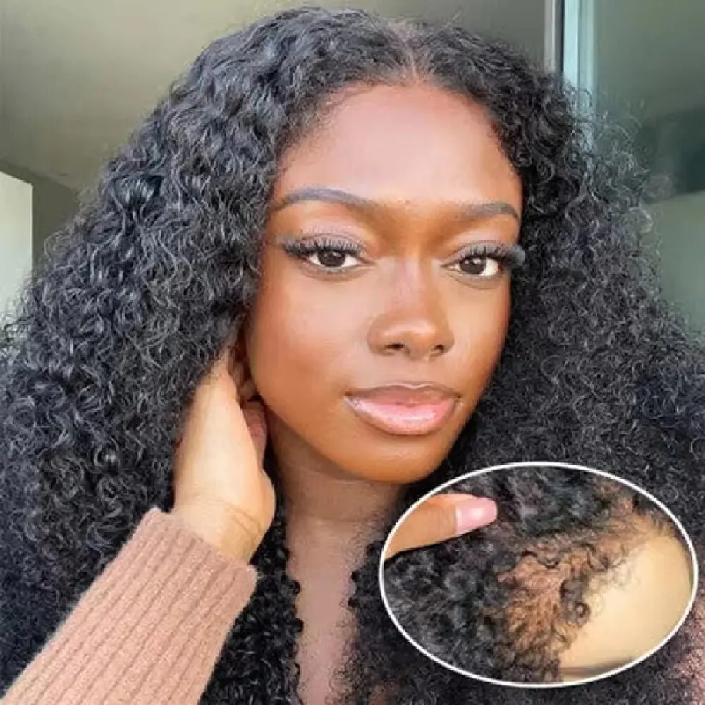 

4C Edges Hairline Deep Wave Real HD 13*4 Swiss Lace Frontal Wigs Virgin Brazilian Pre Pluck Human Hair Curly Wigs For Women