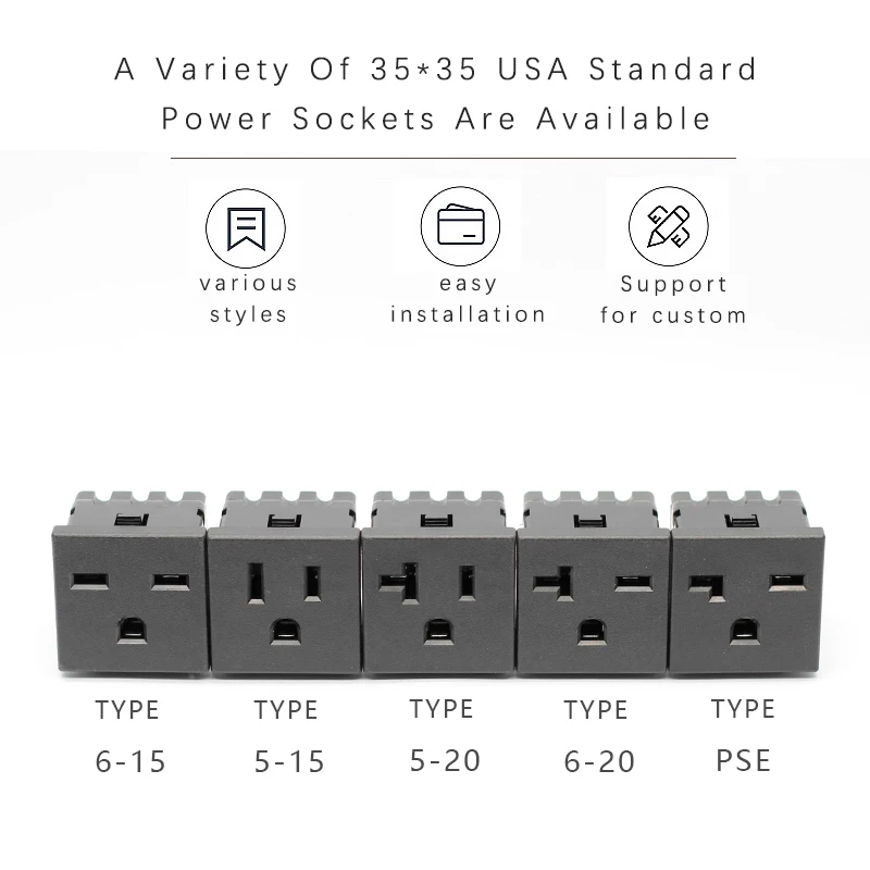 15A USA American Standard 3 Pins Power Socket Power Plug Panel Mount Type Connectors Adapter for PDU Female Power Socket