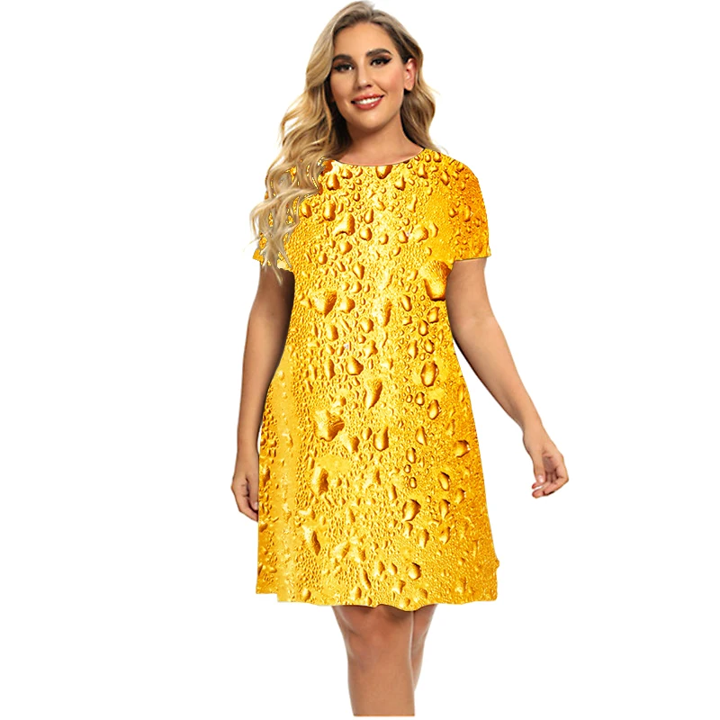 2023 New Summer Fashion Beer 3D Printing Pattern Dress Women Cool Short Sleeve Dress Casual Loose Plus Size Clothing 4XL 5XL 6XL