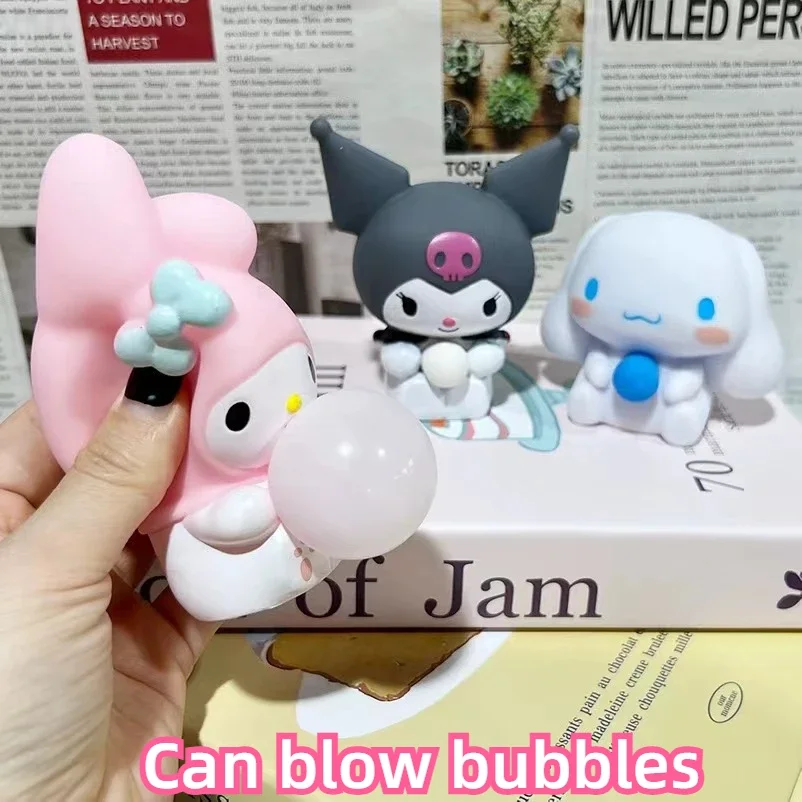 sanrio blows bubbles and pinches my melody kuromi to decompress cartoons and decompress soft cute dolls and small toys Gift