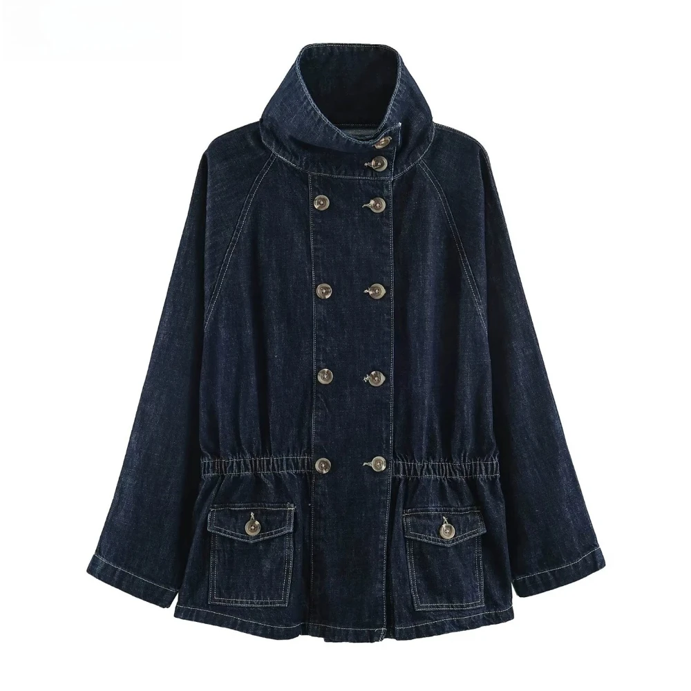 European and American style denim jacket for women stylish high-street jean top contrasting color stitching denim jacket female