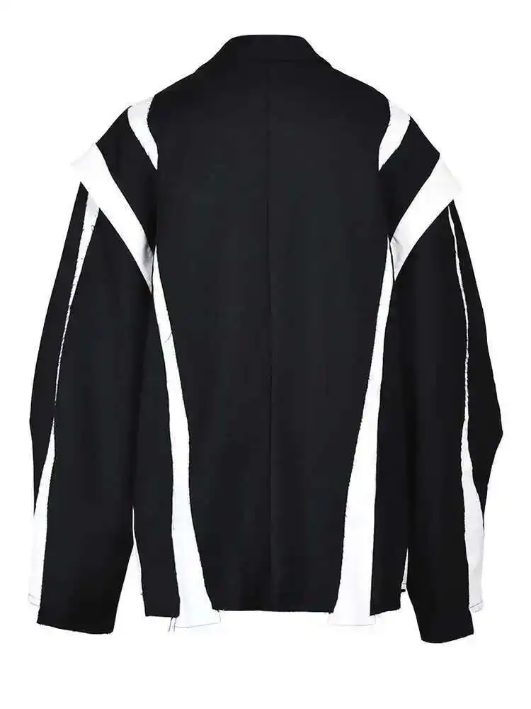 Women Black Irregular Color-block Big Size Blazer New Lapel Long Sleeve Jacket Fashion Tide Spring Autumn 2025new пиджак