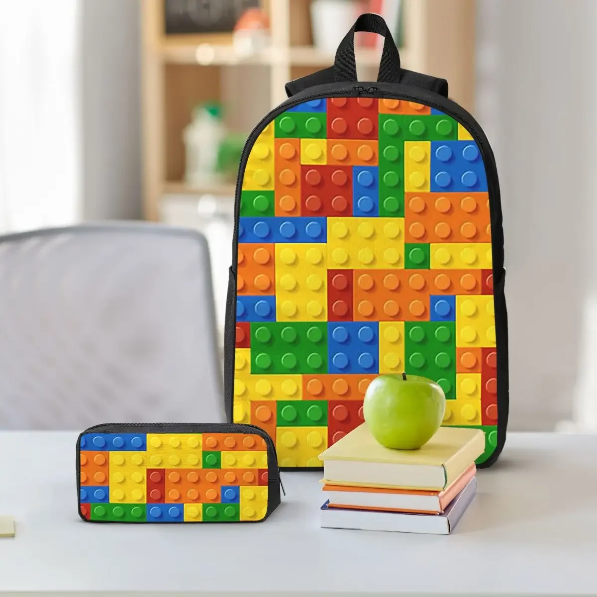 Building Blocks Construction Brick Backpack BookBag School Bag Computer Shoulder Bags 3ps Insulated Lunch Bag Pencil Case