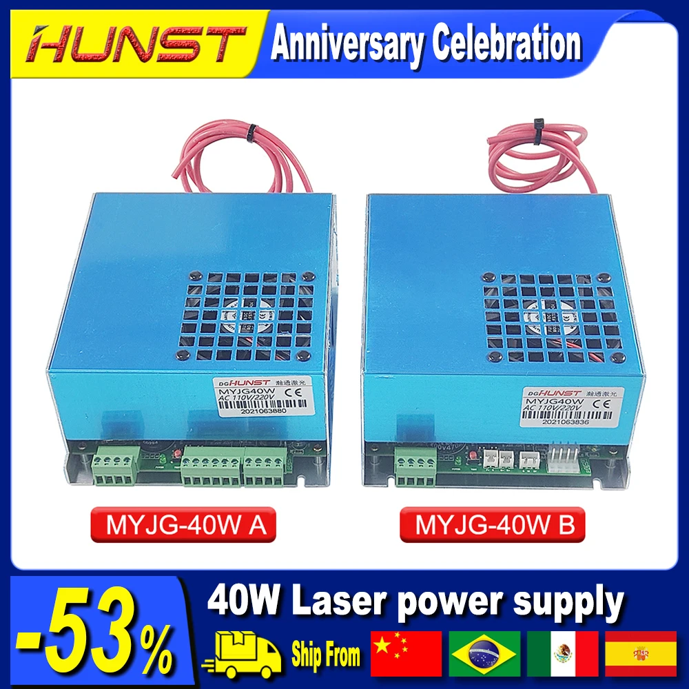 Hunst 40W CO2 Laser Power Supply 110V/220V for 30W 40W 50W  K40 Engraving Cutting Machine MYJG-40W Laser Generato